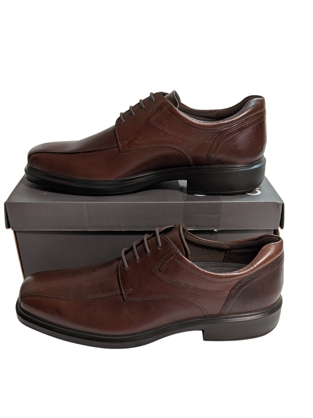ECCO Helsinki 2 Mens 12-12.5 Mink Brown Leather Derby Dress Shoes 500174